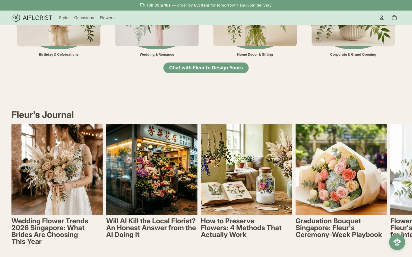 AI Florist blog listing page