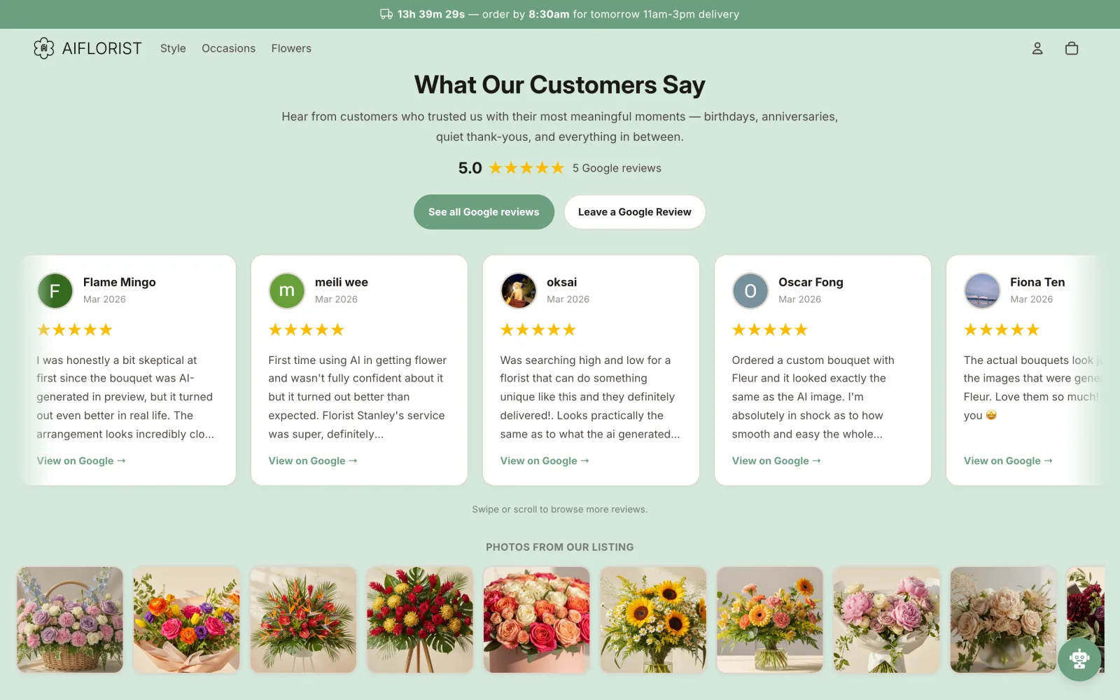 Google review for AI Florist