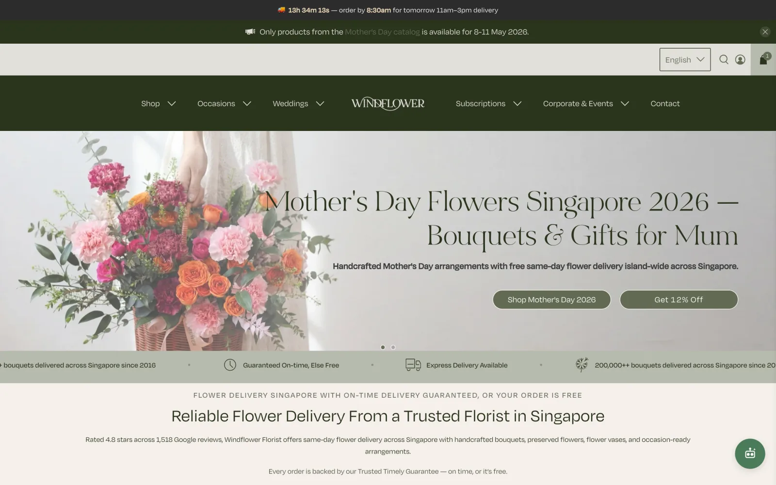 Windflower Florist — Windflower Florist: #1 and #2 rankings on Singapore's biggest flower searches, plus paid social reach at scale